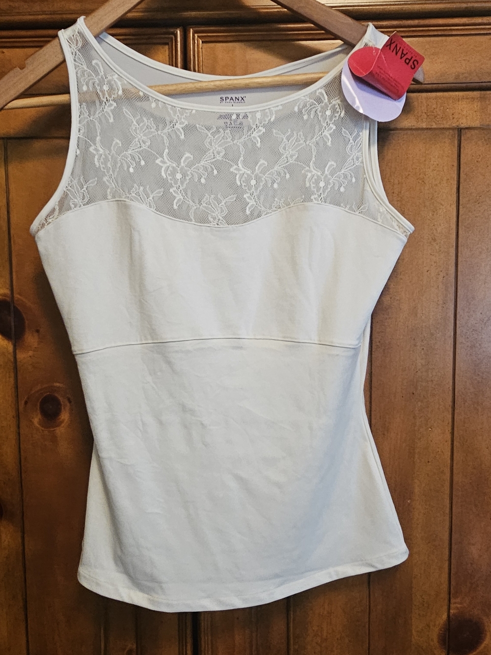 Spanx Hide & Sleek Lace Bateau Camisole Shaping Tank Top White A214290 Large
